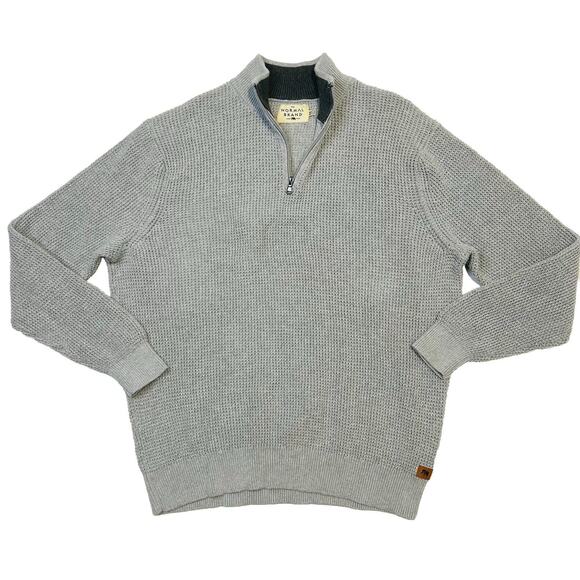 The Normal Brand 1/4 Zip Waffle Knit Zip Pullover Sweater Gray Mens Size 2XL - Picture 3 of 11
